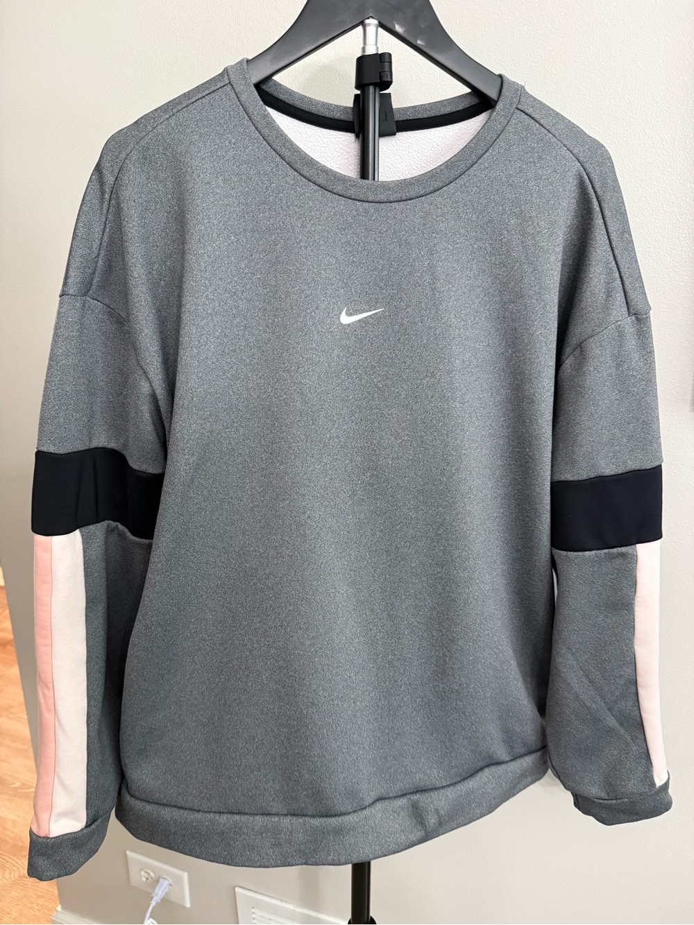 Nike Gray Crewneck Sweatshirt with Pink & Black Sleeve Panels